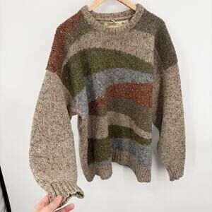 Vintage Heritage Wool Made In Ireland Sweater XLarge Hand Knit Intarsia Granola